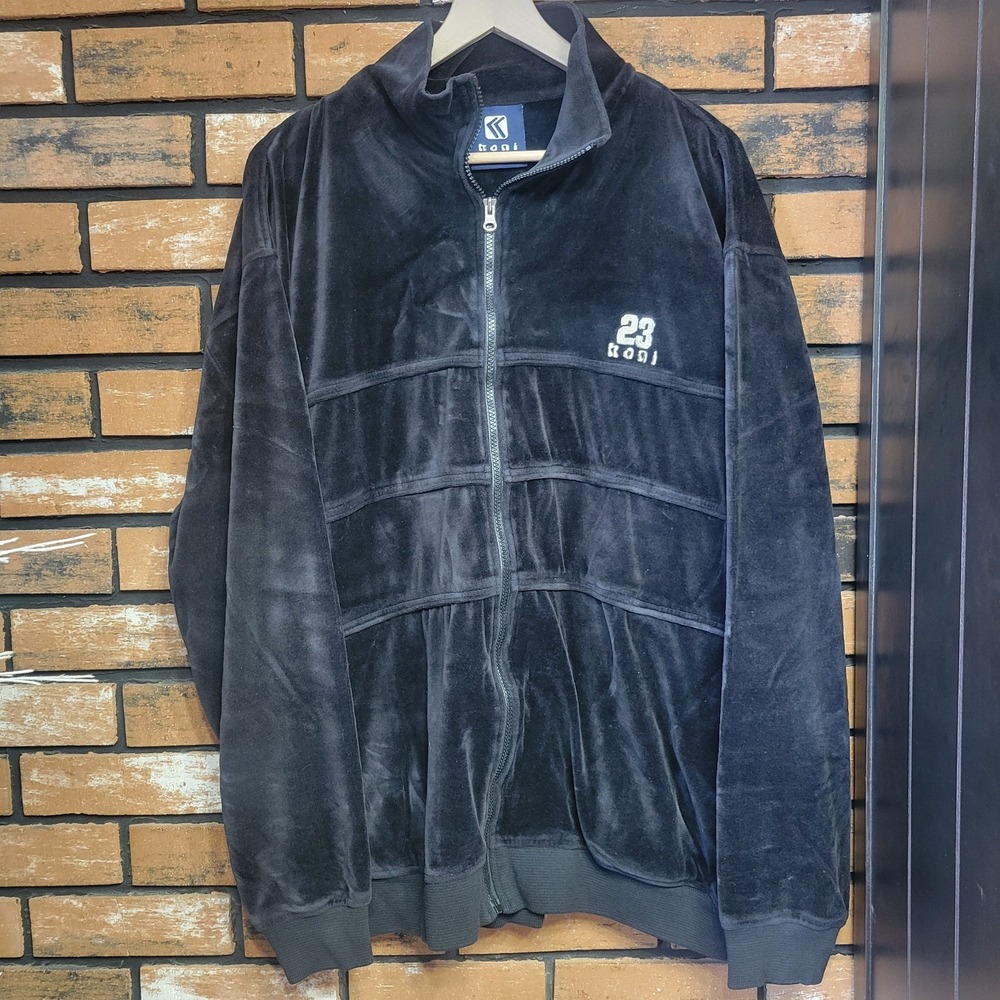 Vintage Karl Kani Velour Track Jacket Men XL Black White Logo Velvet Hip Hop 90s